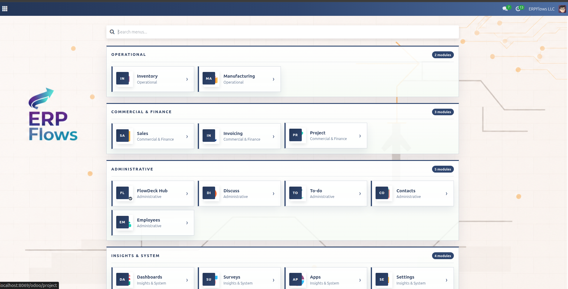 ERPFlows FlowDeck Hub app launcher visual